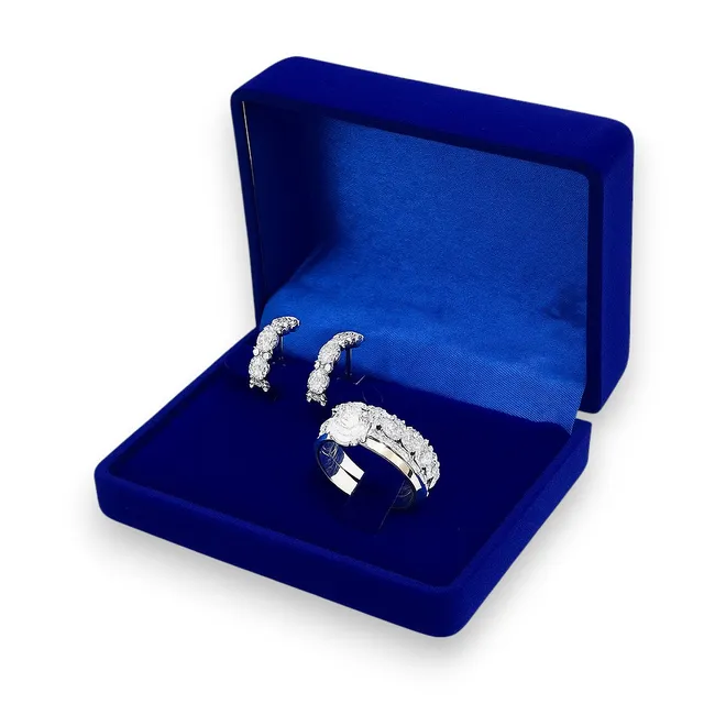 Срібний набір Кохана та Футляр синій під сережки та каблучку 