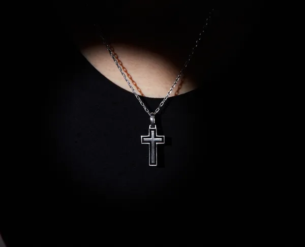 Серебряный крестик со ставкой эмаль Молитва Р3422