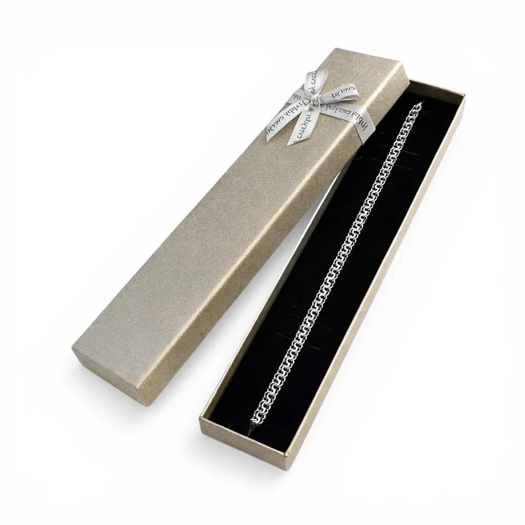Срібний чоловічий ланцюжок Грецький бісмарк та Коробка під браслет "Happy everyday"