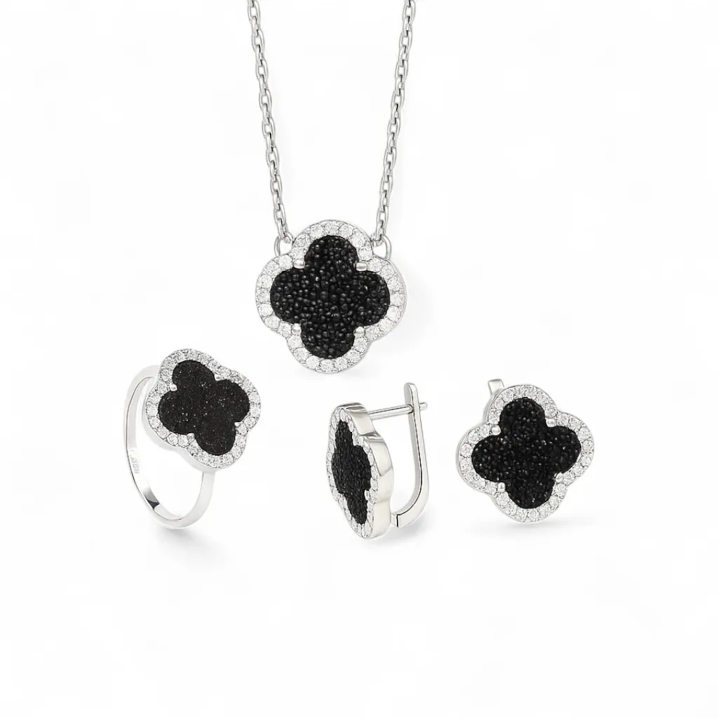 Срібний набір Конюшинка з Авантюрином