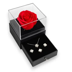 Срібний набір конюшина з перламутром та пакування з трояндою  