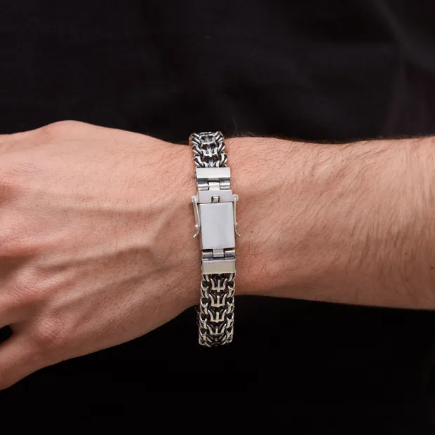 Срібний браслет Тризуб з великою коробкою