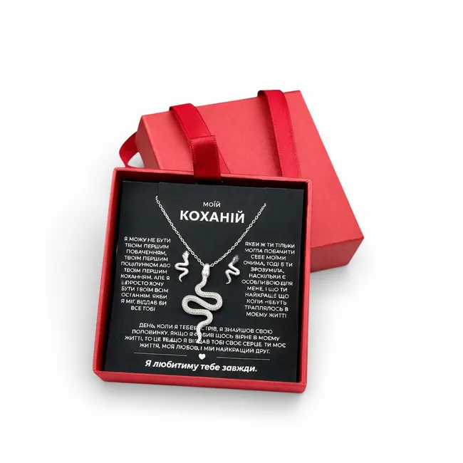 Срібний набір Змійки та листівка для коханої 