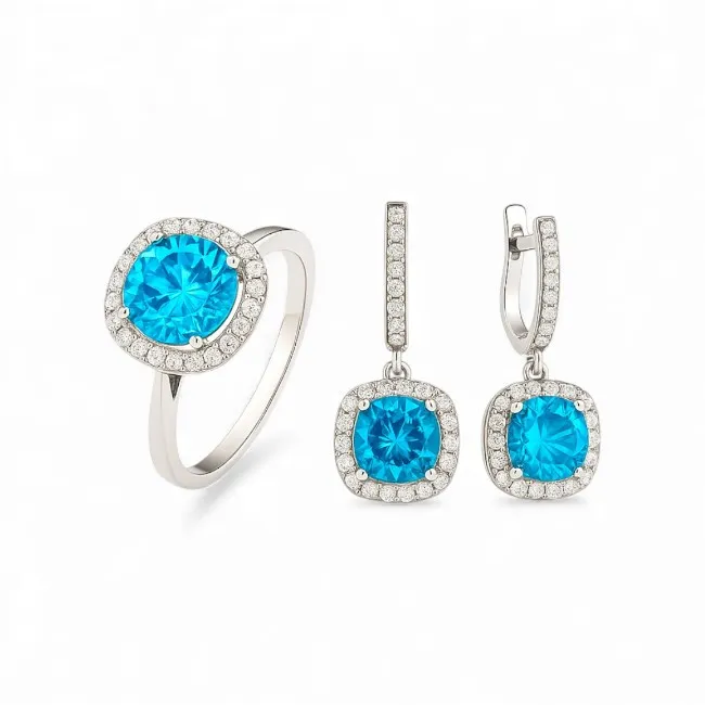 Срібний набір Смарагд Блакитний