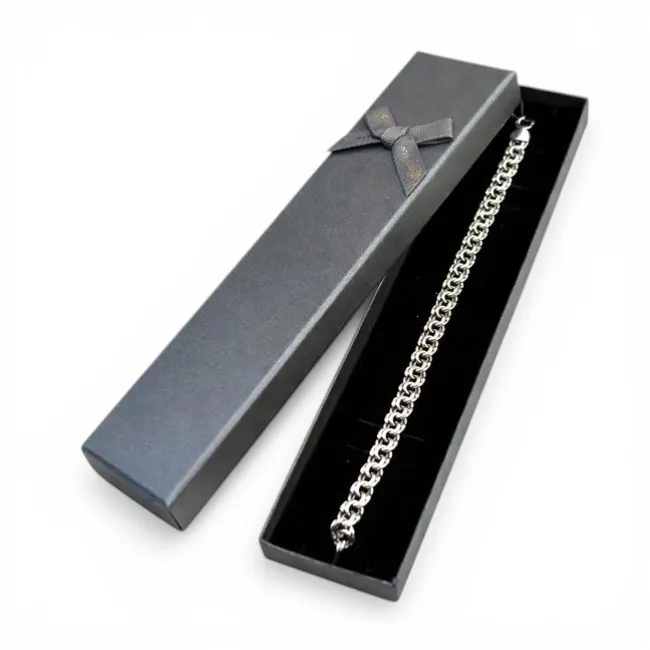 Срібний чоловічий браслет Плоский бісмарк та коробка під браслет Romance
