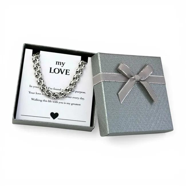 Срібний чоловічий браслет класичний бісмарк та листівка для коханого 