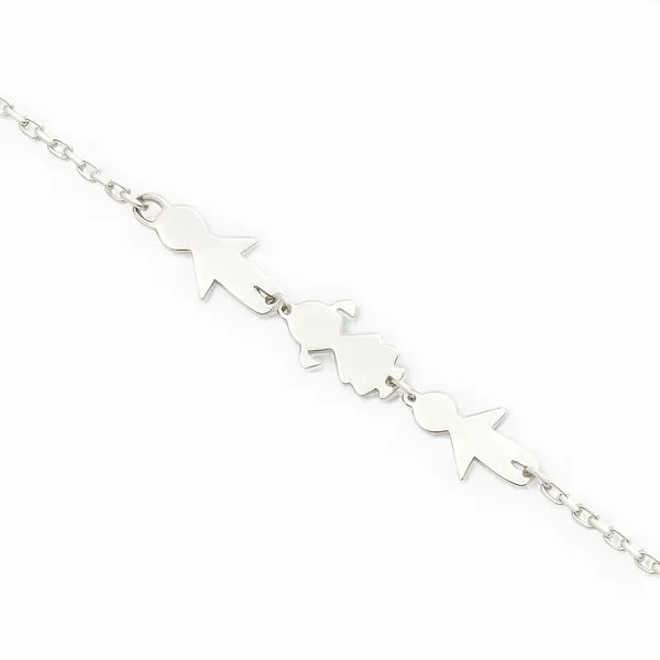 Срібний браслет для гравіювання з підвіскою Два синочка та донечка