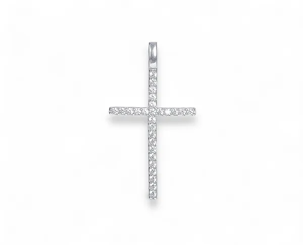 Silver pendant cross strewn with zirconium