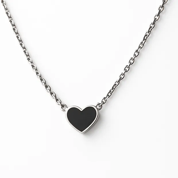 Silver necklace Heart with black enamel