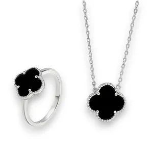 Срібний набір Конюшина з оніксом 