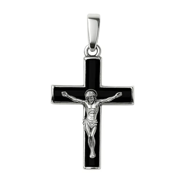 Срібний хрестик Розп'яття з каучуком  