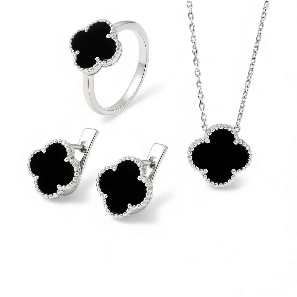 Срібний набір Конюшина з оніксом