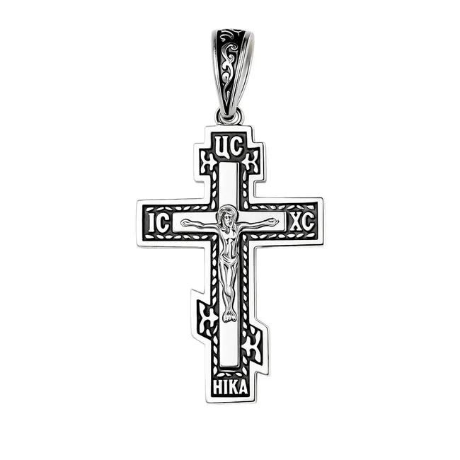 Срібний хрестик Чорна емаль великий  