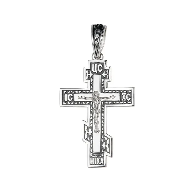 Silver Cross Black Enamel Big