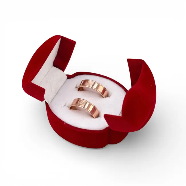 Срібні обручки Король та Королева та Футляр Інь-Янь червоний 