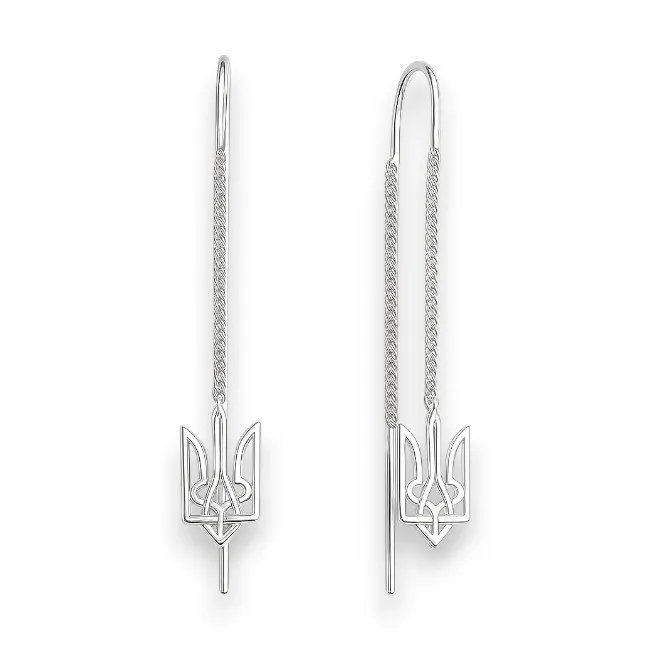 Срібні сережки протяжки з тризубом  