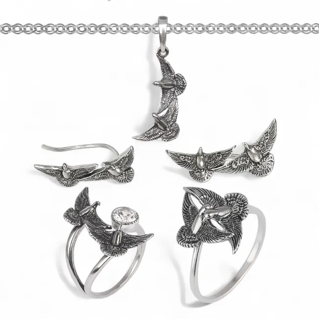 Срібний набір Голуби 