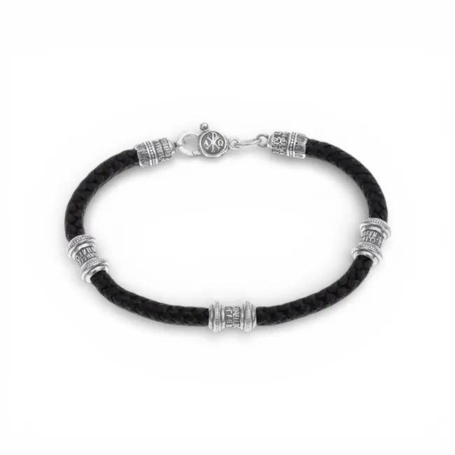 Серебряный браслет шелковый широкий со вставками Милость 