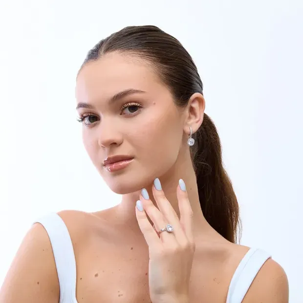 Подарунок для коханої срібний набір Смарагд Прозорий