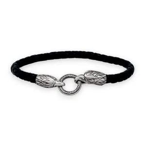 Срібний браслет шкіряний зі срібними вставками