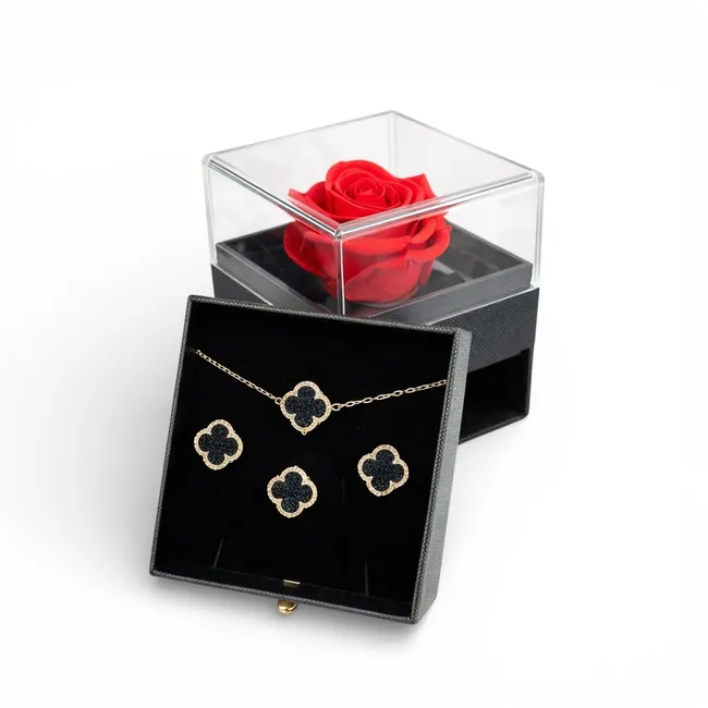 Срібний набір Конюшинка з Авантюрином в позолоті та Подaрункове пакування Best Wishes 