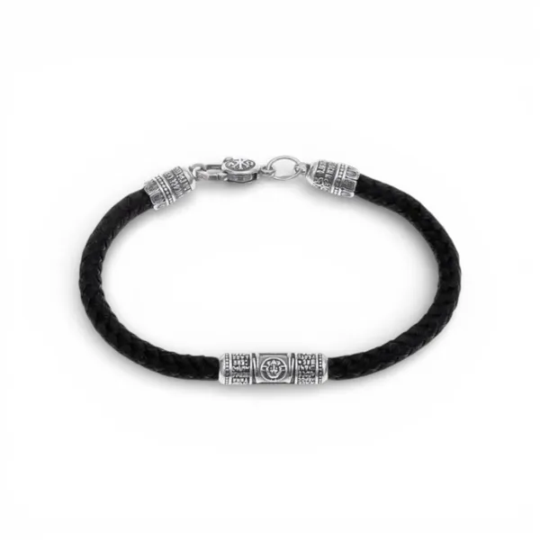 Срібний браслет шовковий широкий зі вставками Захист 