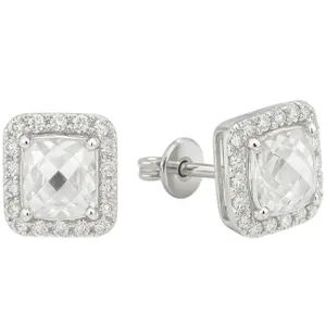 Срібні сережки квадратні фіаніти з основою    зображення 7