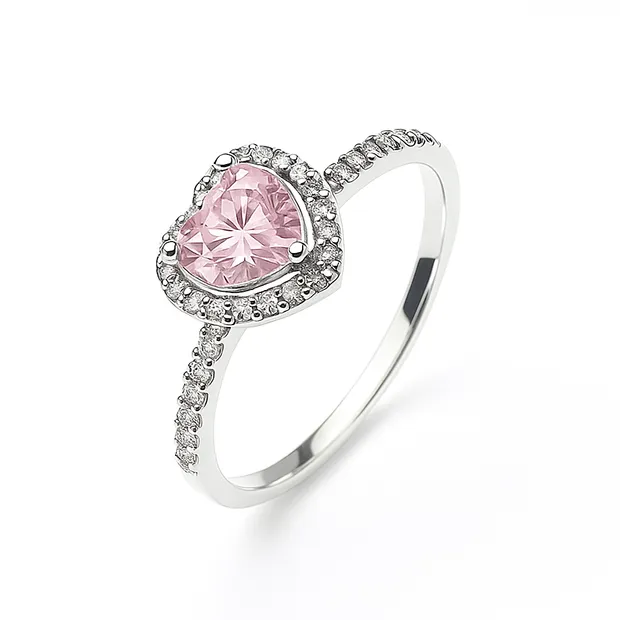 Серебряное кольцо Марсэль Сердечко со вставкой цырконий Розовый