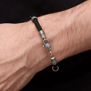 Серебряный браслет шелковый широкий с тонкими вставками  зображення 4