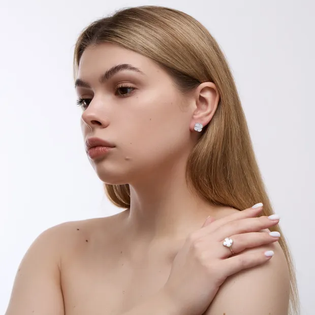 Срібний набір Конюшина з перламутром