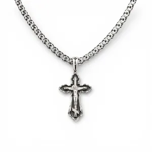 Срібний чоловічий набір Правда з чорною емаллю та ланцюжок Класичний Бісмарк 