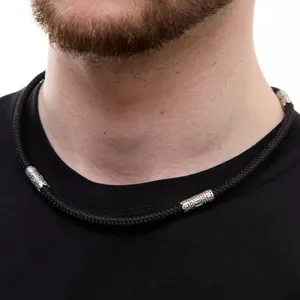 Серебряный шнурок шелковый со вставками широкий  зображення 3