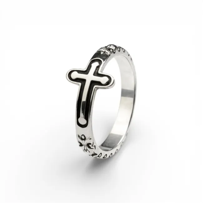 Серебряное кольцо  Вервечка с черной эмалью 