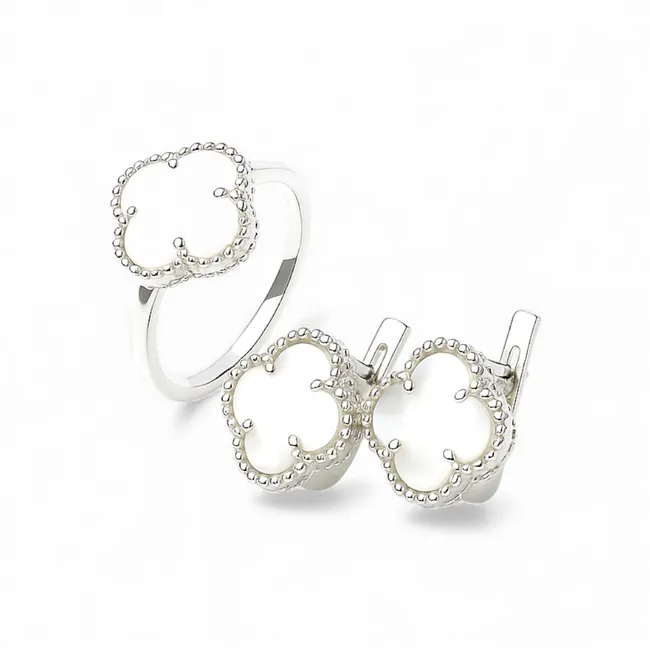 Срібний набір Конюшина з перламутром 