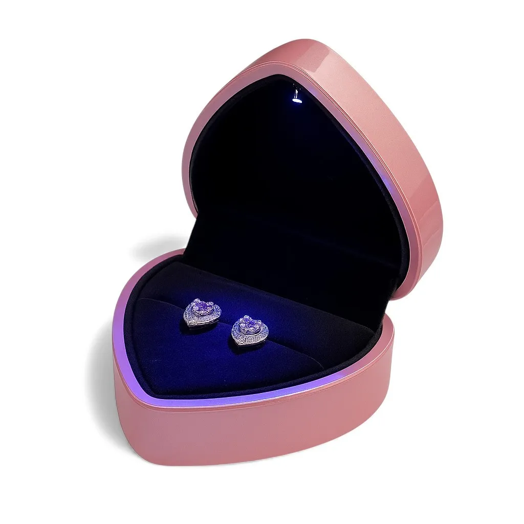 Срібні сережки Марсель та Футляр з підсвіткою Сердечко Рожеве