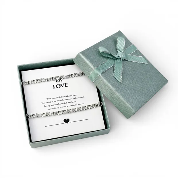 Срібний чоловічий ланцюжок Плоский Бісмарк та листівка для коханого 