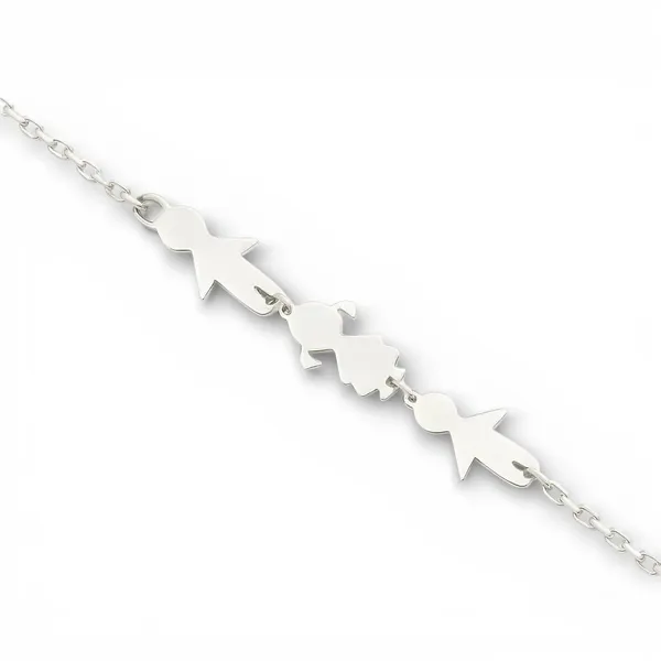 Срібний браслет для гравіювання з підвіскою Два синочка та донечка