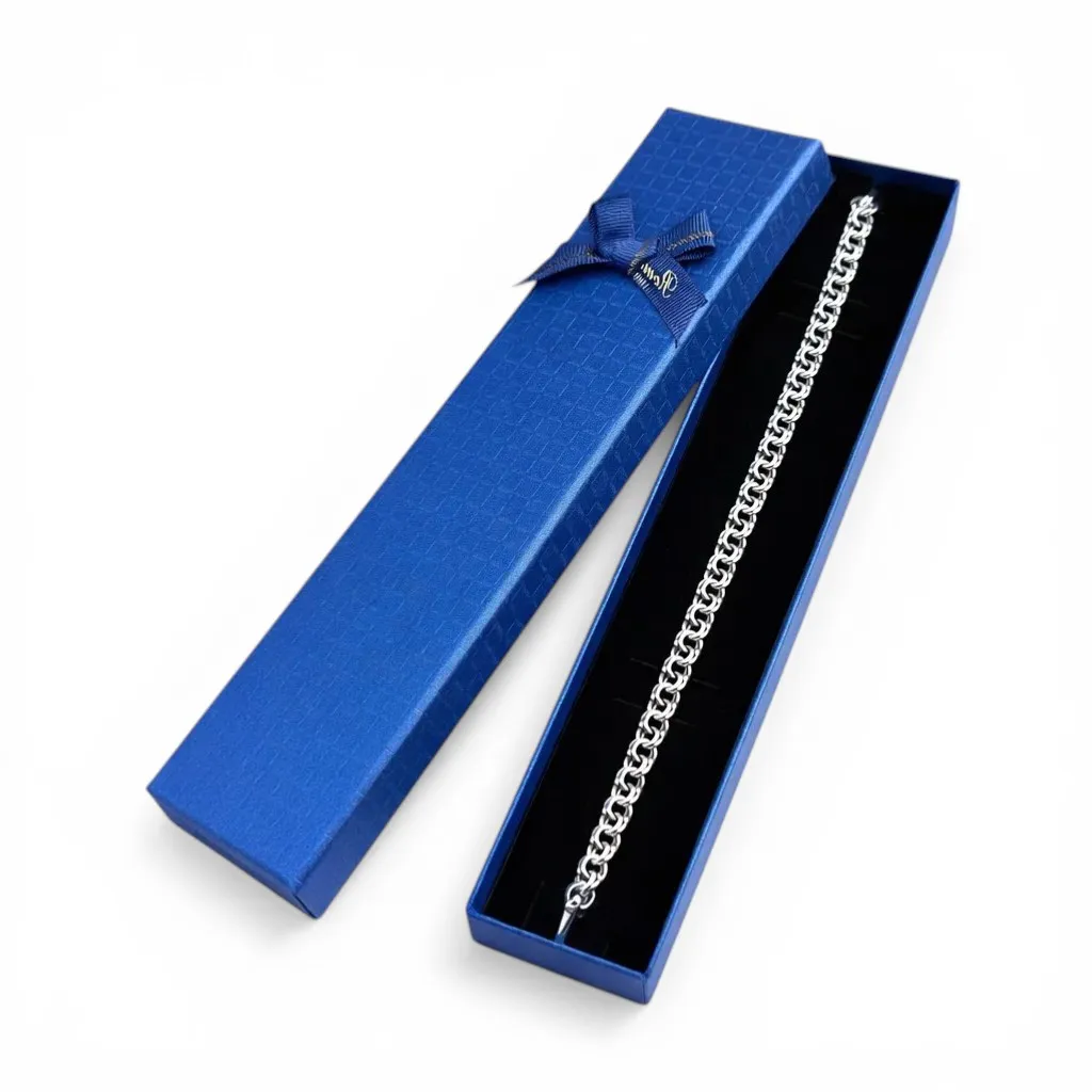 Срібний чоловічий браслет Плоский Бісмарк та коробка під браслет Romance