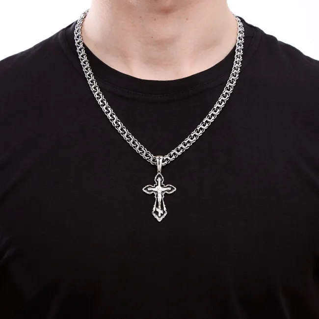 Срібний хрестик Правда з чорною емаллю та ланцюжок Класичний Бісмарк 