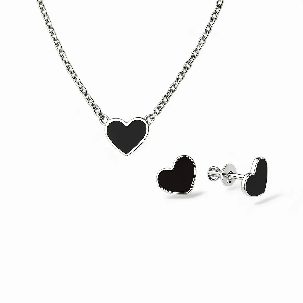 Срібний набір з чорною емаллю