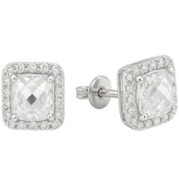 Срібні сережки квадратні фіаніти з основою  