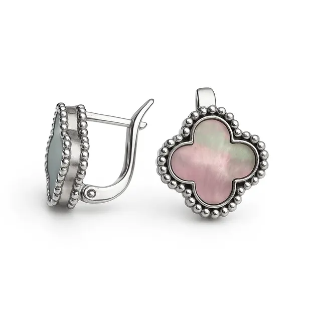 Срібні сережки Конюшина з перламутром