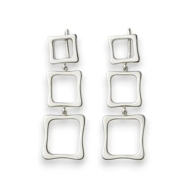 Срібні сережки англійська застібка Потрійні Квадрати  