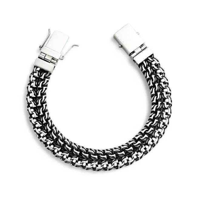 Срібний браслет Тризуб з великою коробкою 