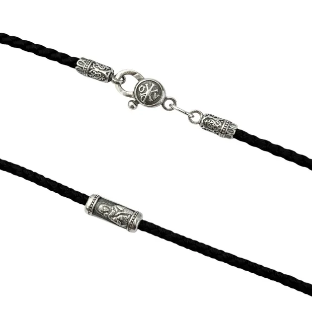 Шелковый шнурок с серебряными вставками Божья Матерь