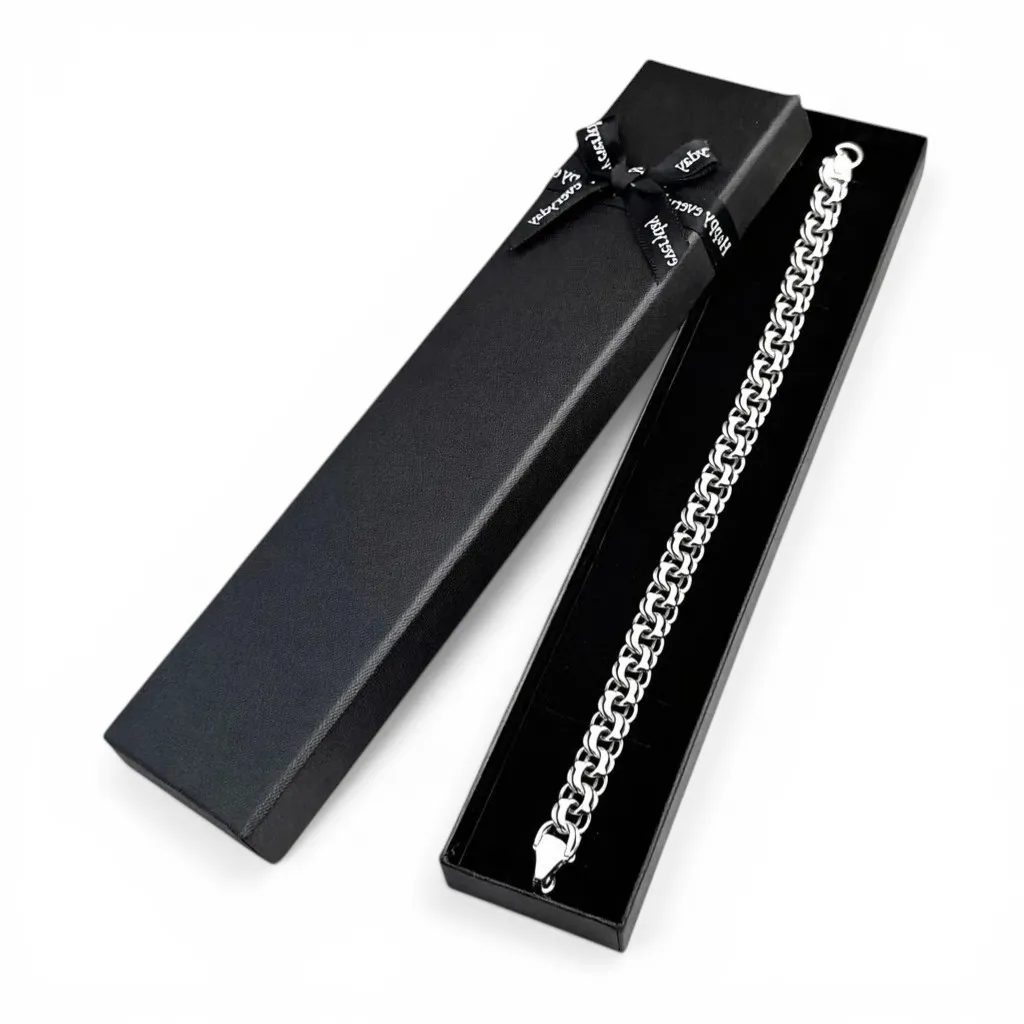 Срібний чоловічий ланцюжок Класичний Бісмарк та Коробка під браслет "Happy everyday"