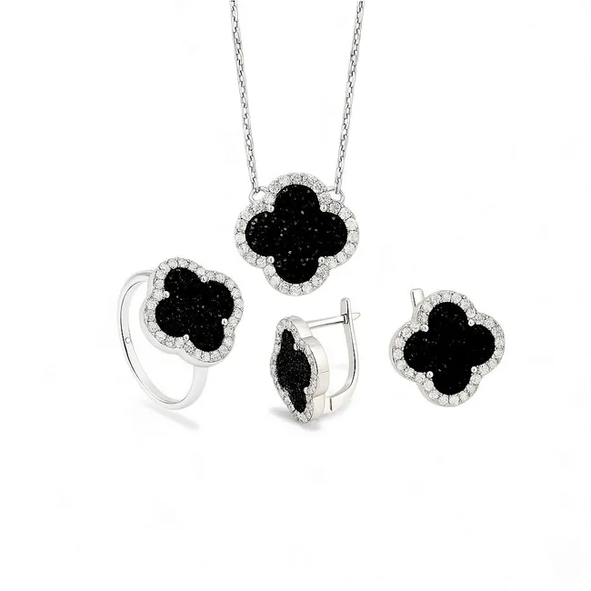 Срібний набір Конюшинка з Авантюрином 