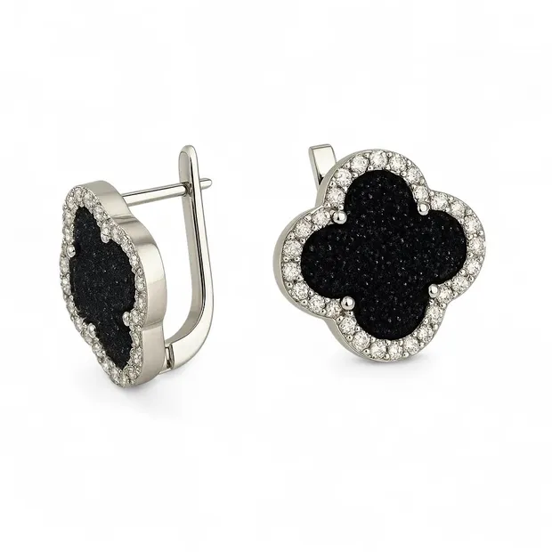 Срібні сережки Конюшинка з авантюрином