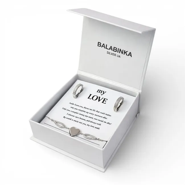 Срібний набір Крила та листівка для коханої 