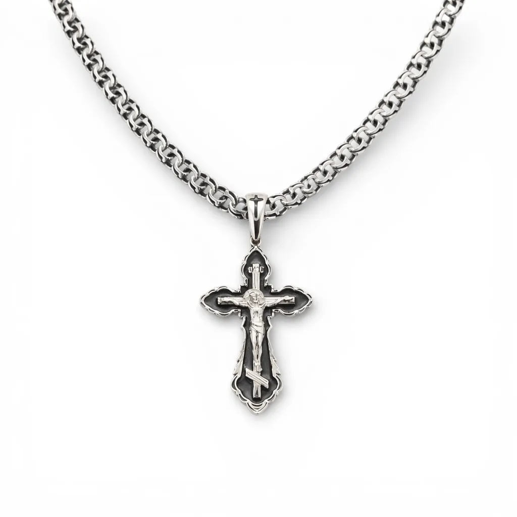 Срібний чоловічий набір Правда з чорною емаллю та ланцюжок Класичний Бісмарк